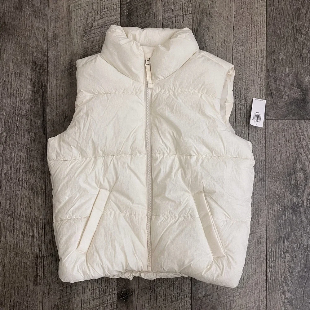 Old Navy Girls Medium 8 Puffer Vest Off White Water Resistant Quilted Full Zip‎